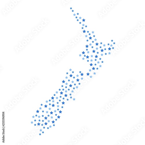 New Zealand map background with blue stars of different sizes vector illustration eps
