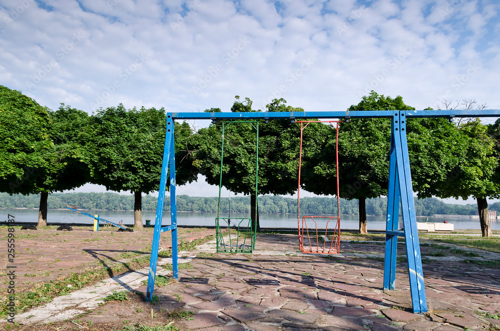 Swings in the open space in Ruse, near the river Danube