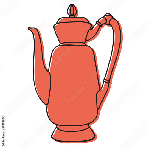 old asian tea pot hand drawn illustration