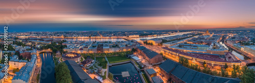 Panorama of Saint Petersburg. View from the height of the city center. Panorama of New Holland. Bridges of St. Petersburg. Russia in the summer. Cities of Russia. Streets in St. Petersburg. photo
