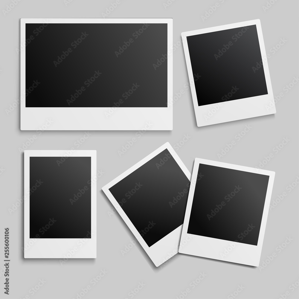 New photo frame mockup design. White border on a white background. Vector illustration EPS10. - obrazy, fototapety, plakaty 
