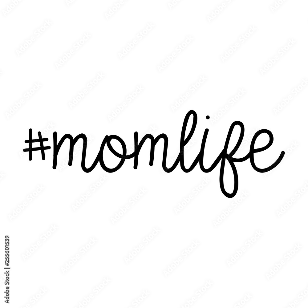 Momlife text or word. Hashtag isolated on white background. Motherhood.
