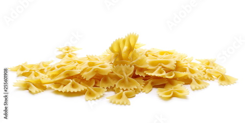 Pile farfalle pasta isolated on white background