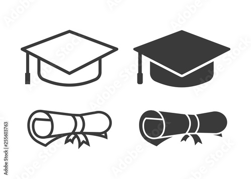 vector graduation cap and diploma icons photo