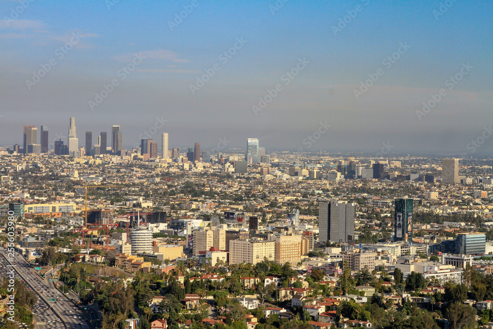 Cityscape of Los Angeles with hazy horizon