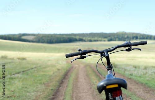Parked Bike and Road in Nature Forest Rural Background