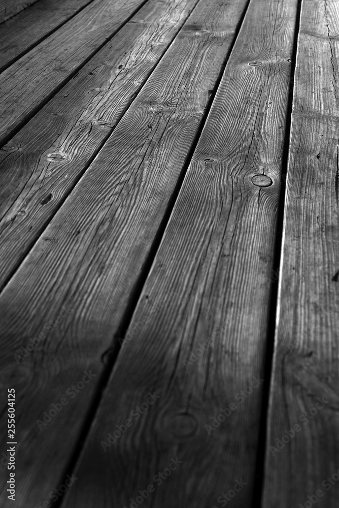 Wooden Planks in Black and White Textured Background