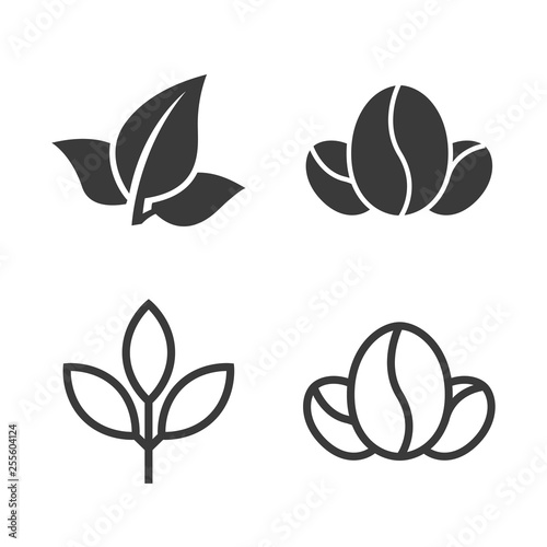 tea leaves and coffee beans icon