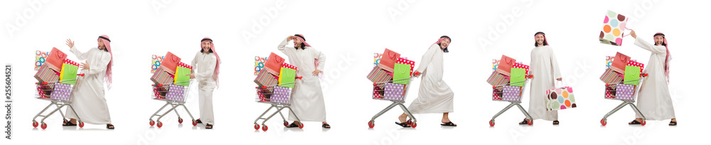Arab man doing shopping isolated on white Arab man doing shopping isolated on white