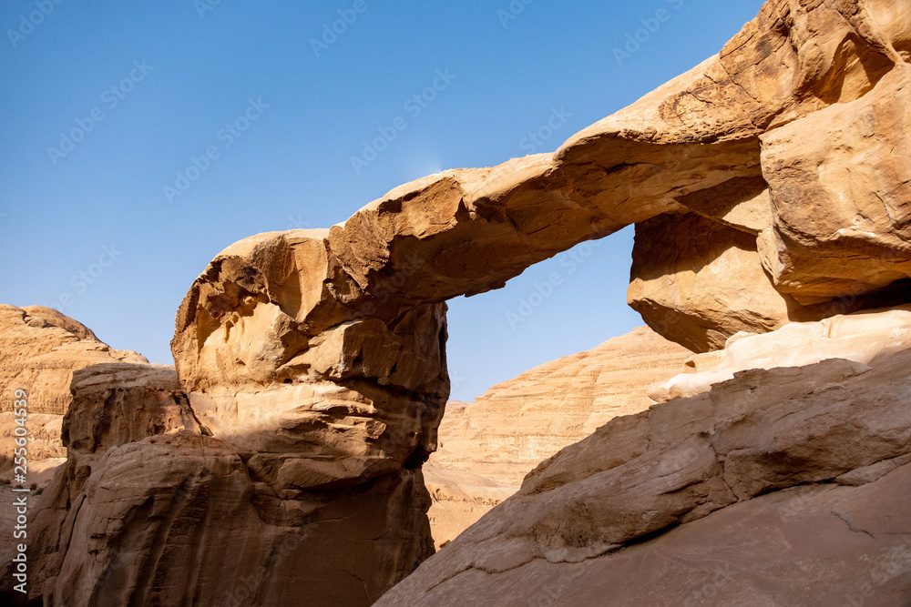 Burdah Rock Bridge in Wadi Rum desert in Jordan