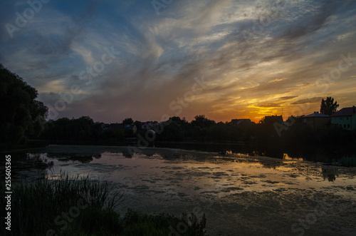 unset landscape on the mountain with beautiful sky in the evening. photo