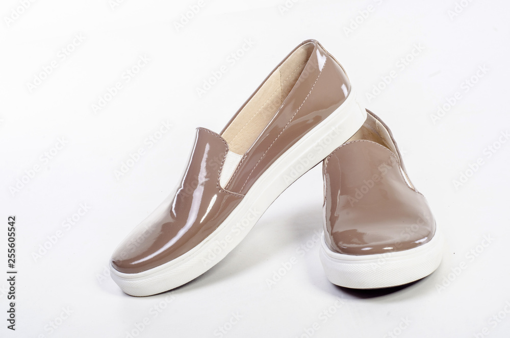 Women's flat photo black shoes isolated on white background Women's flat photo black shoes isolated on white background