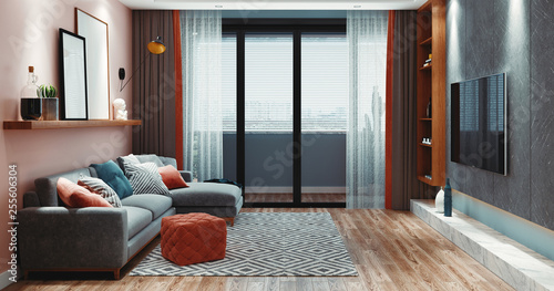Living room, 3d rendering