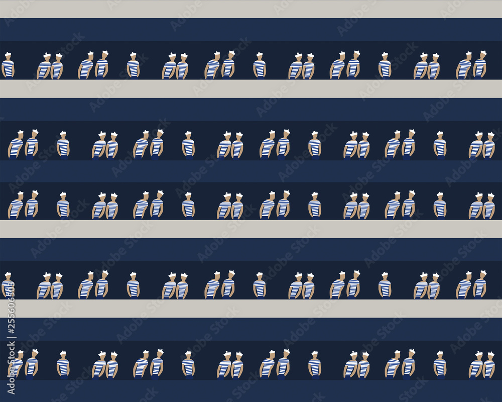 seamless background, nautical theme with sailors in blue colors, illustration seamless background, nautical theme with sailors in blue colors, illustration
