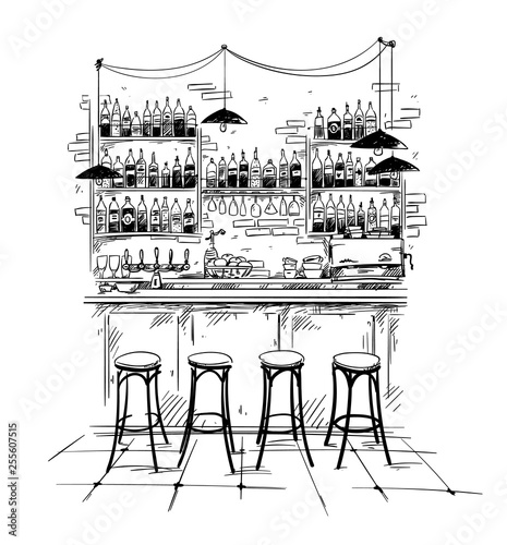 Bar interior setting, vector sketch