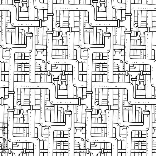 Vector doodle interwoven pipes hand drawn pattern.