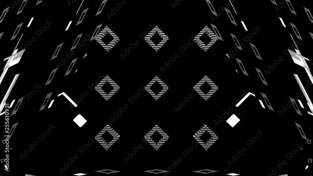 Black and white strobe seamlessly looping 3D animations for your video backgrounds, visual performance at concerts, video projection mapping, presentations, dance parties, music clips, nightclubs