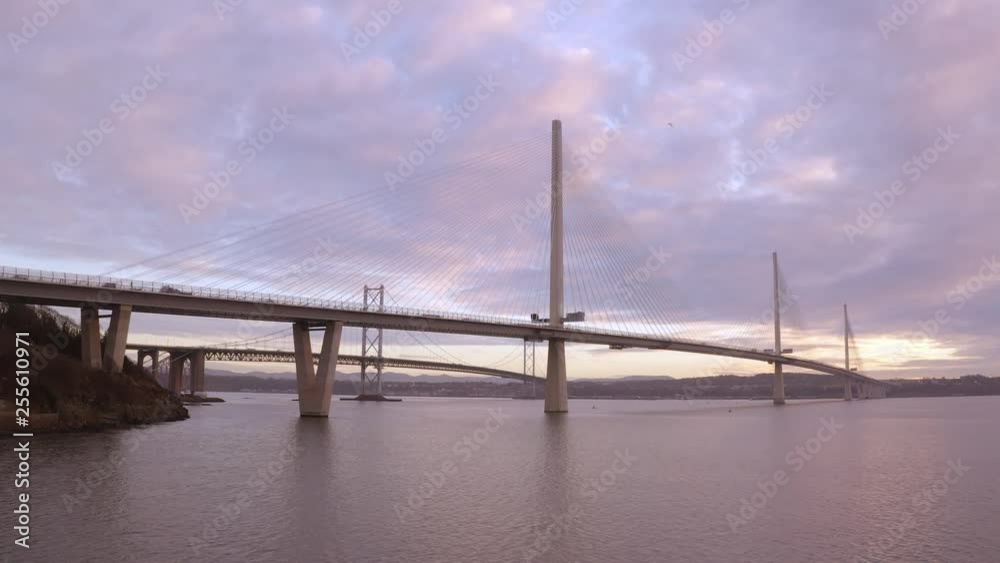Three bridges, Forth railway Bridge, Forth Road Bridge and Queensferry Crossing, over Firth of Forth near Queensferry in Scotland Three bridges, Forth railway Bridge, Forth Road Bridge and Queensferry Crossing, over Firth of Forth near Queensferry in Scotland