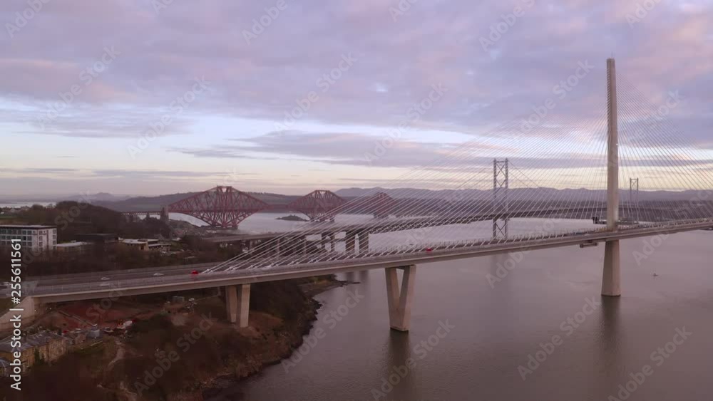Three bridges, Forth railway Bridge, Forth Road Bridge and Queensferry Crossing, over Firth of Forth near Queensferry in Scotland Three bridges, Forth railway Bridge, Forth Road Bridge and Queensferry Crossing, over Firth of Forth near Queensferry in Scotland