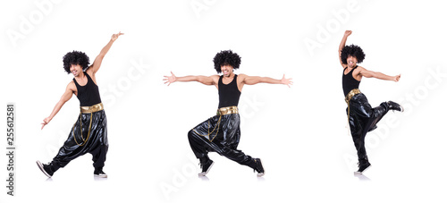 Dancer in afro wig isolated on white