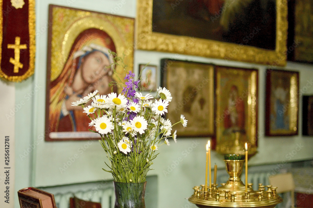 Daisy flowers in orthodox church holiday