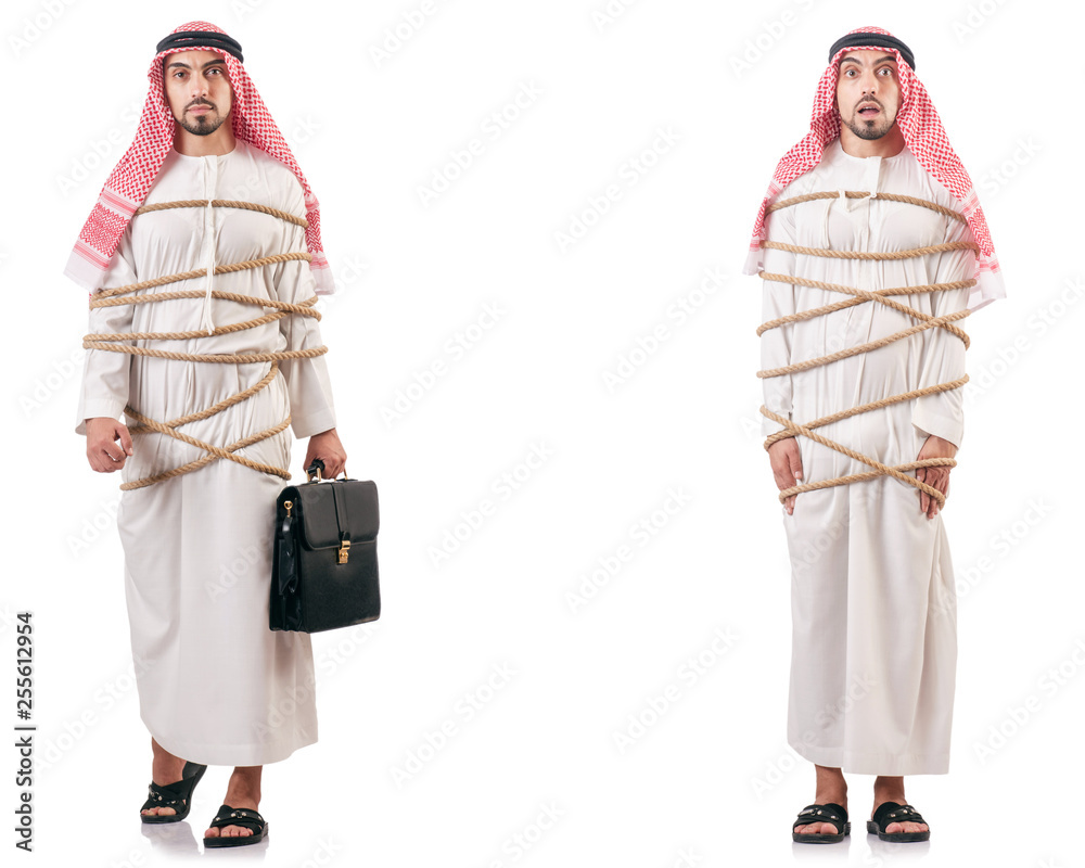 Arab man tied up with rope