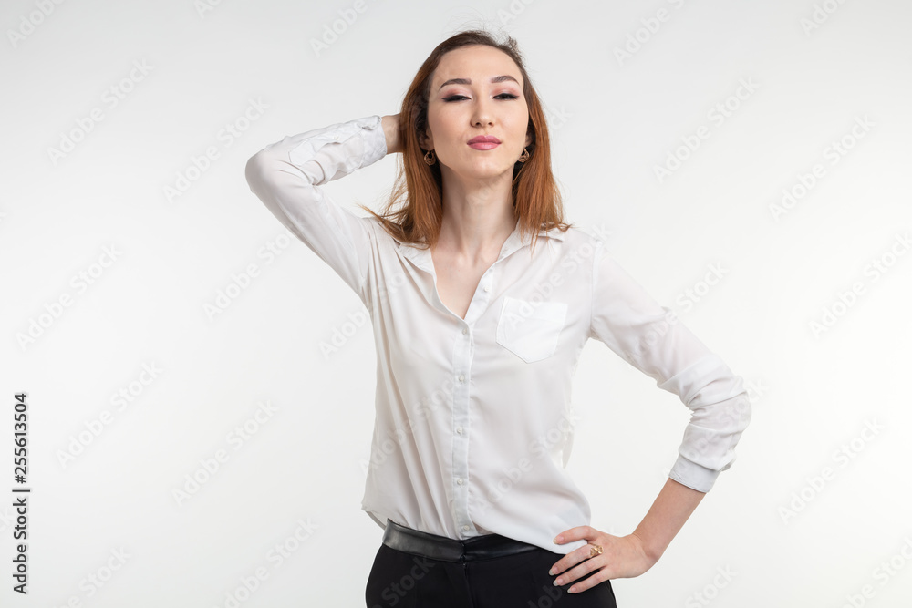 Young Asian pretty young woman close up portrait on white background. Young Asian pretty young woman close up portrait on white background.