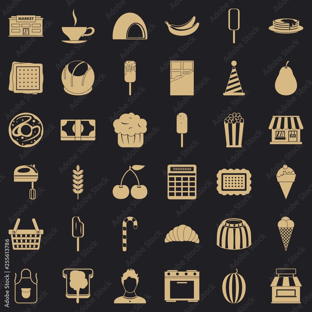 Sweet dish icons set. Simple style of 36 sweet dish vector icons for web for any design