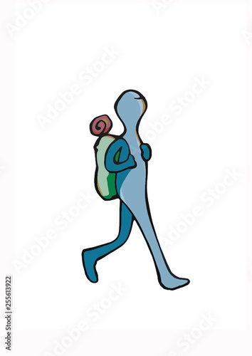 Dibujo de una persona caminando con una mochila de campamento