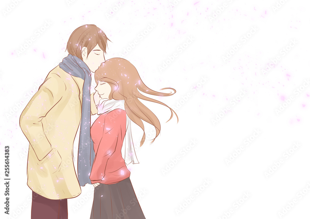 Couple forehead kiss cute kawaii in anime manga style sweet relationship  valentine concept Stock Illustration | Adobe Stock