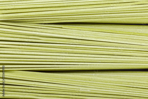 Green Tea Soba Noodles isolated .Top View. Background