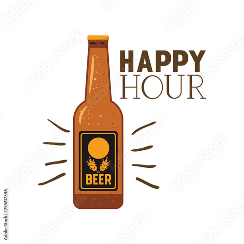 happy hour label with beer isolated icon
