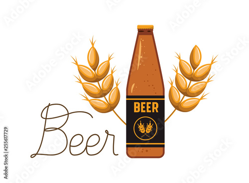 bottle of beer and wheat isolated icon