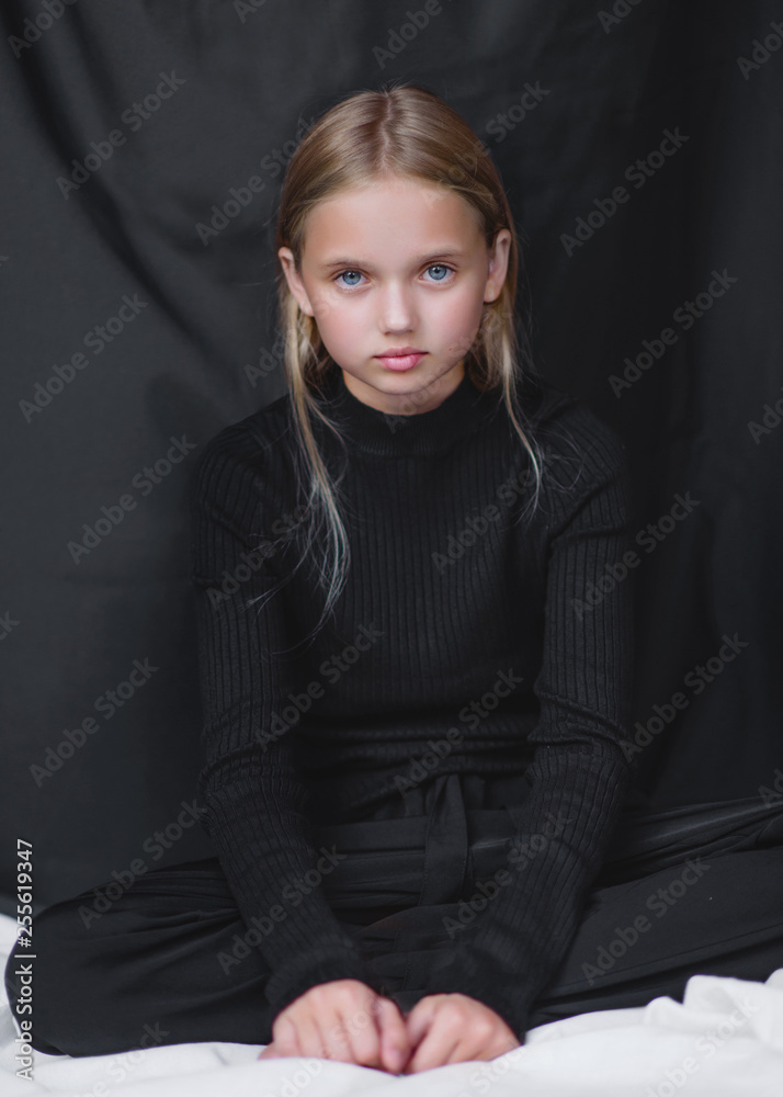 portrait of little model girl in studio portrait of little model girl in studio