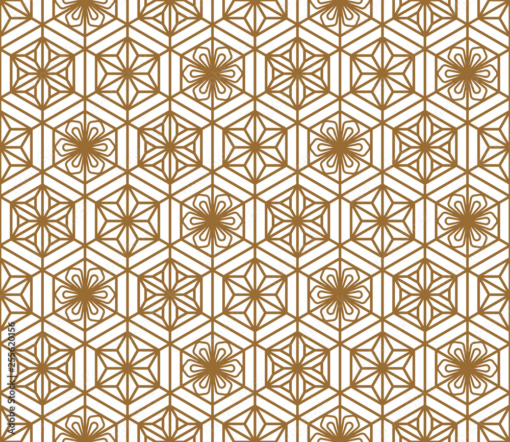 Seamless japanese pattern shoji kumiko in golden.
