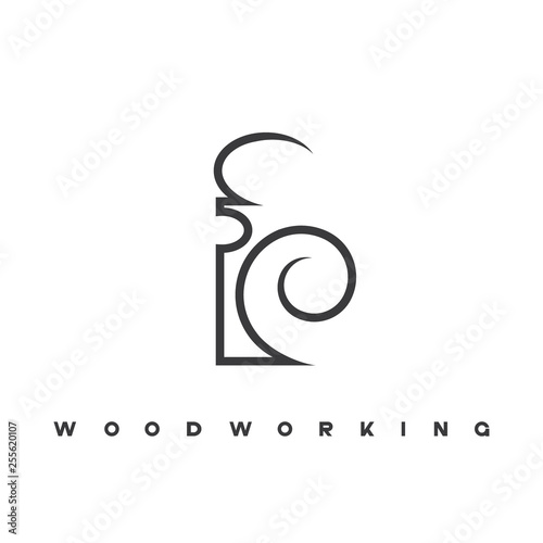  an illustration consisting of an image of a chisel plowing a tree and the inscription "woodworking"