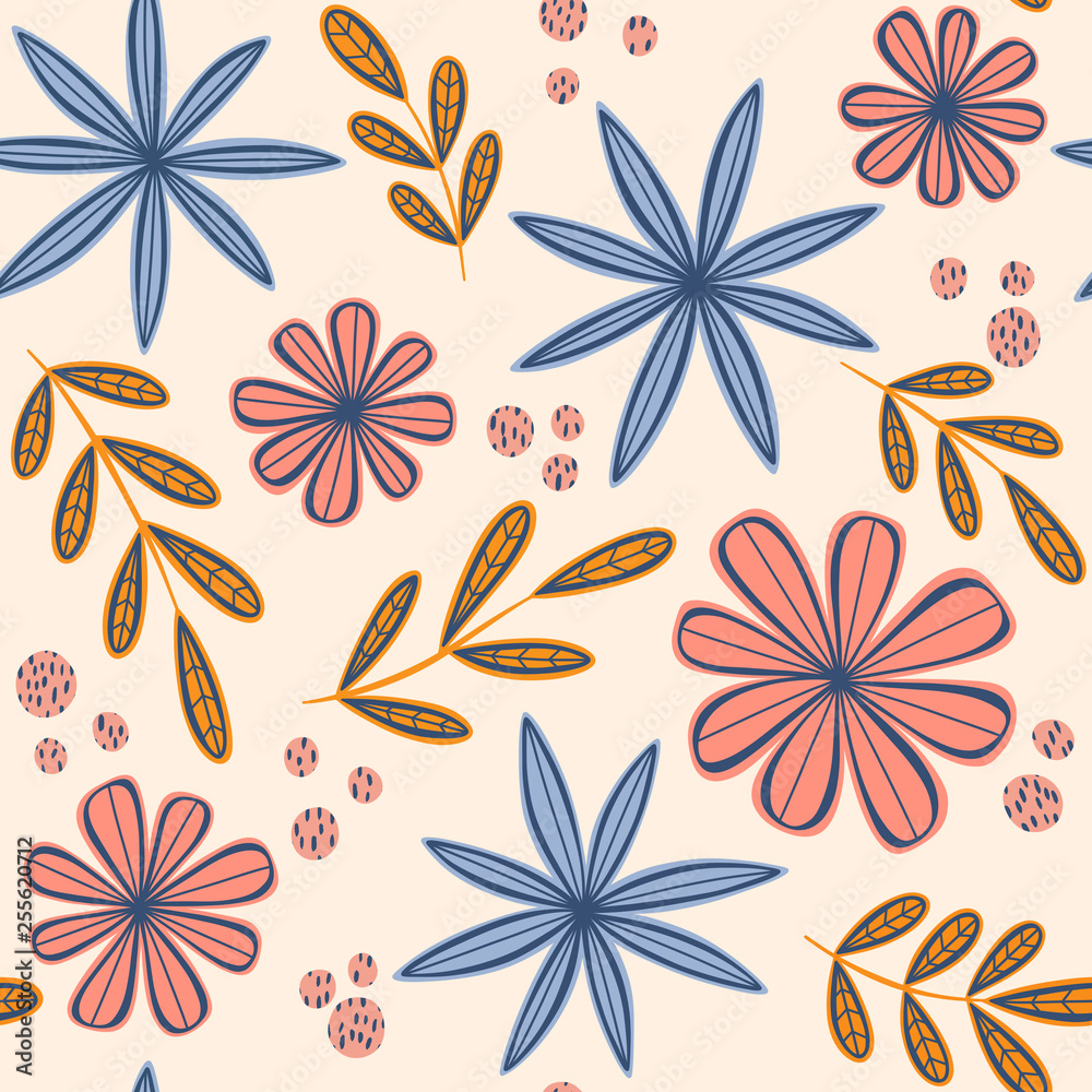 Fototapeta premium Mixed Florals with Light Background Seamless Repeat Pattern 