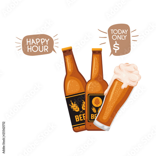 bottle of beer and glass isolated icon