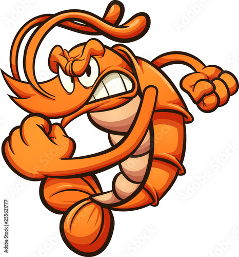 Angry cartoon shrimp clip art. Vector illustration with simple gradients. All in a single layer. 