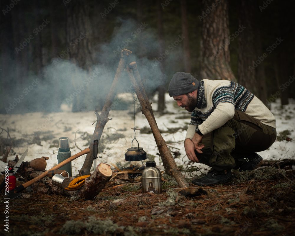 Camping, Bushcraft in the woods