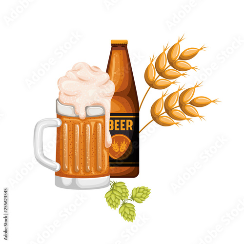 bottle of beer and glass isolated icon