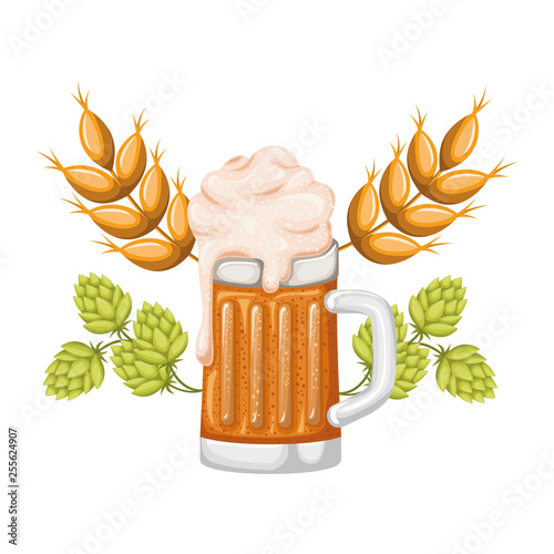 beer with foam and wheat isolated icon