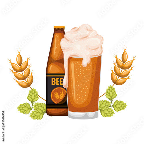 bottle of beer and glass isolated icon