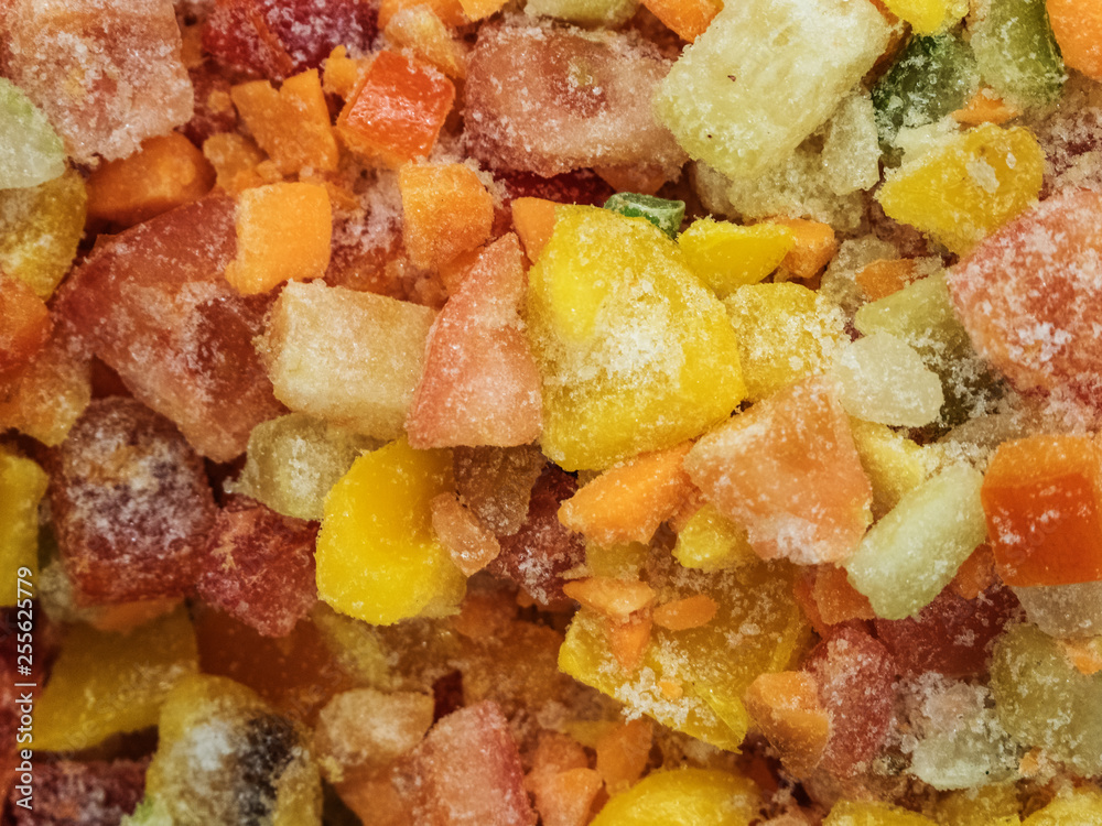 Frozen lecho of vegetables in the refrigerator in the store Frozen lecho of vegetables in the refrigerator in the store