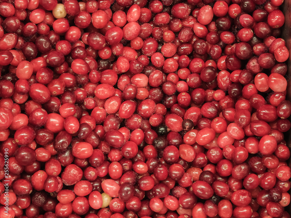 Frozen red berries in the refrigerator in the store Frozen red berries in the refrigerator in the store