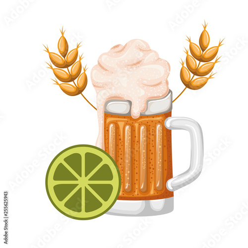 beer with foam and wheat isolated icon