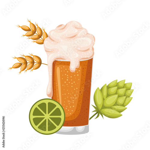 beer with foam and wheat isolated icon