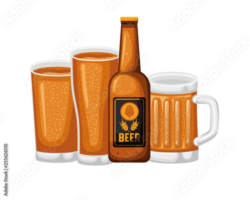 bottle of beer and glass isolated icon