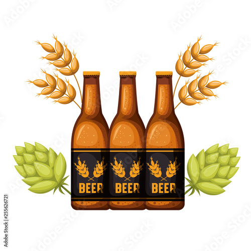 bottle of beer and wheat isolated icon