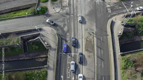 Aerial footage of the A50, A500 motorway, dual carriage way in the heart of the city of Stoke on Trent in Staffordshire, Commuters travel north and south on the roads photo